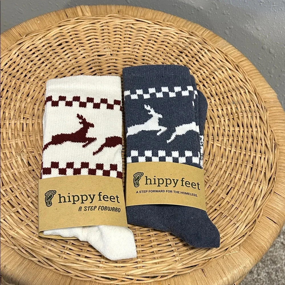 Hippy Feet Reindeer Fair Isle‎ Socks 2 Pack Navy White